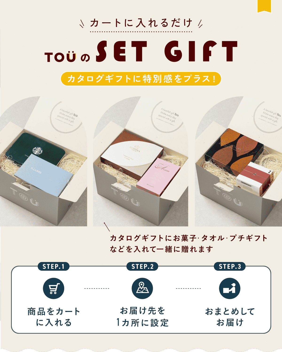 カタログギフトはギフトマートトウ。お届け先ごと税抜き¥2500以上で送料無料